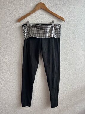 PINK Victoria’s Secret Yoga Leggings Silver Sequin Foldover Waist Small